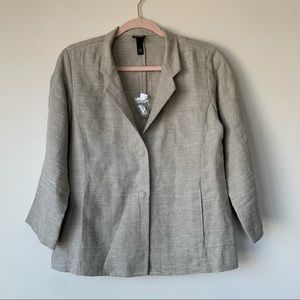 Eileen Fisher NWT Linen Silk Blend Blazer Jacket Tan Size Small Snap Buttons